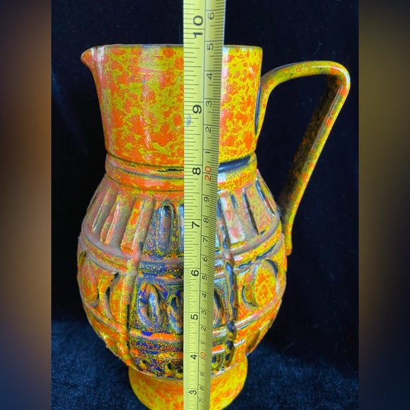 Vintage MCM Orange Speckle Glazed Decorative Pottery Pitcher Made In Italy - Picture 9 of 11